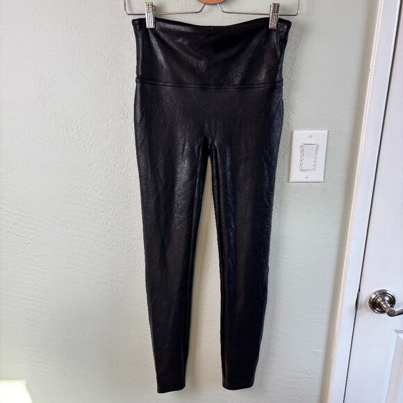 Spanx Faux Leather Leggings Black Size L Shaping High Rise Baddie Athleisure - Picture 1 of 6